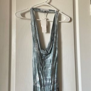 Blue satin halter dress